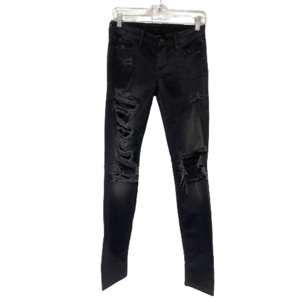 MOTHER Black Denim Distressed Ripped Jeans